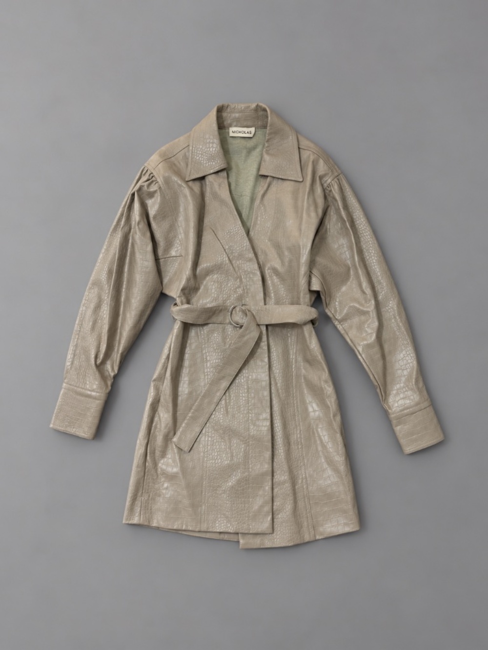 Nicholas Croc Embossed Faux Leather Belted Coat Dress – Size 2